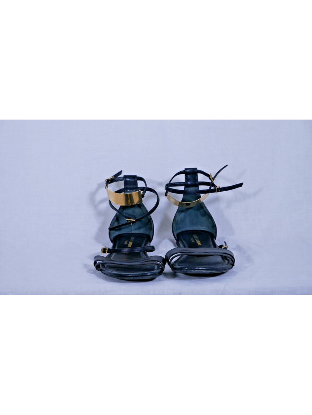 Saint Laurant Strappy Black Sandals with Gold Detailing Size 37.5